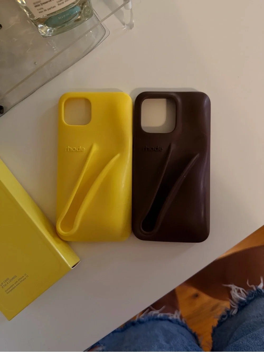 Rhode iPhone 13 Yellow + Brown Silicone Lip Gloss Holder Cases
